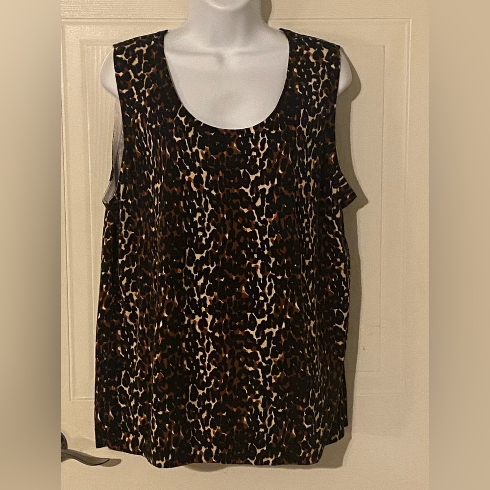 Talbots sleeveless tank top brown and black leopard print cotton and rayon 2X